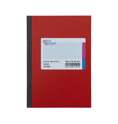 Geschäftsbuch 86-16271 rot A6 kariert 70g 48 Blatt 96 Blatt
