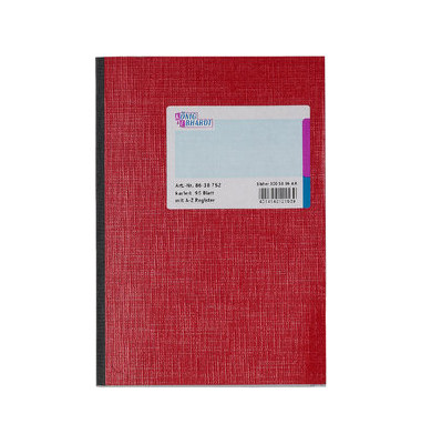 Geschäftsbuch 86-18752 rot A5 kariert 70g 96 Blatt 192 Seiten mit Register