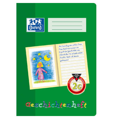 Geschichtenheft 100050092, Lineatur 2G / Schreiblern-Lineatur / keine, A4, 90g, gr&uuml;n, 16 Blatt / 32 Seiten