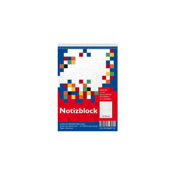 20 Stück Landre Notizblock 100302811, Musik, kariert, A7, 70g, rot, 40 Blatt 4021666001176 Landre