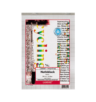 Notizblock 367405008 Recycling, kariert / Lineatur 22, A4, 60g, braun, 50 Blatt