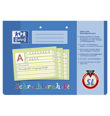 Schreiblernheft 100050305 Learn to Write, Lineatur SL / liniert, A4 quer, 90g, blau, 16 Blatt / 32 Seiten