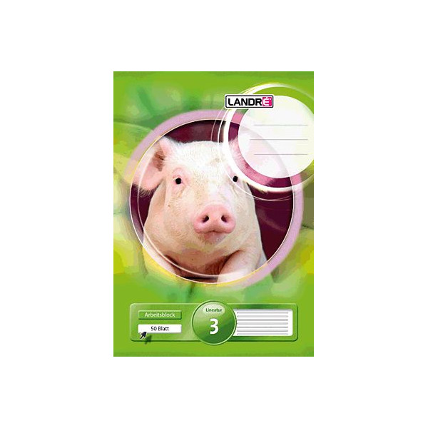5 Stück Landre Notizblock 100050445, Tier, liniert / Lineatur 3, A4, 80g, sortiert, 50 Blatt 4006144574632 Landre