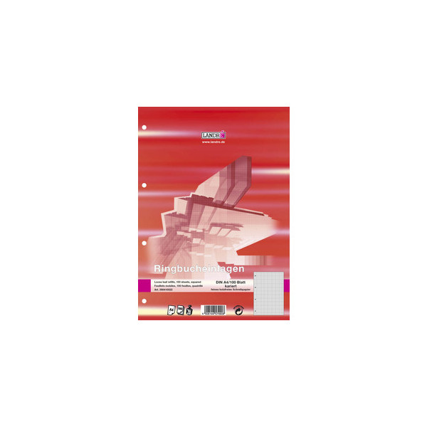 4006144574908 - Ringbuch Einlagen Geleimt DIN A4 Kariert Laminierte Pappe Rot Weiß Perforiert 200 Seiten 100 Blatt