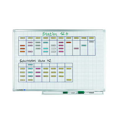 Raster-Whiteboard Professional 120 x 90cm emailliert Aluminiumrahmen Raster 10x10mm