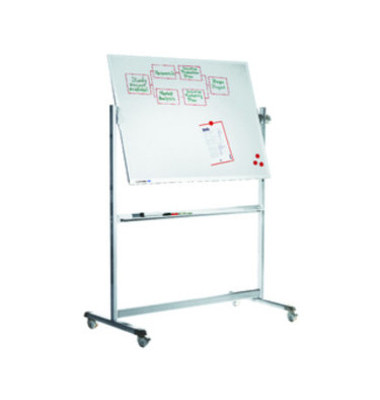 Whiteboard Professional Mobil 120 x 90cm emailliert Aluminiumrahmen drehbar beidseitig