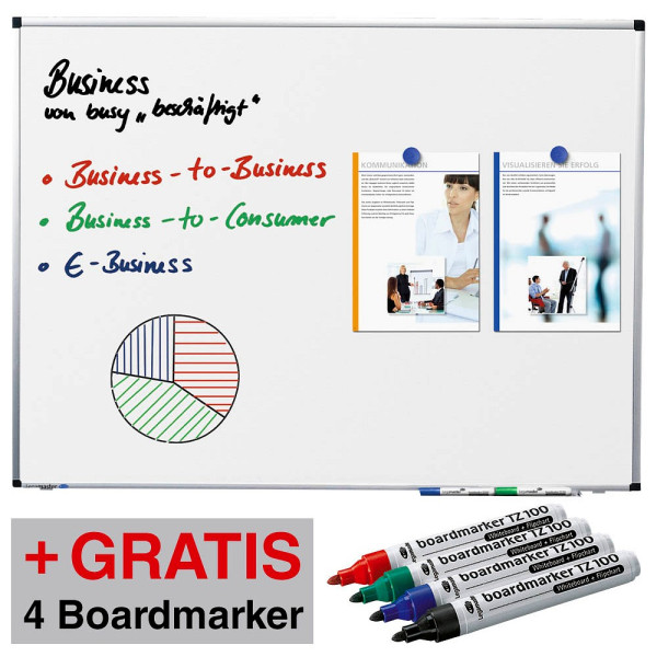 8713797099752 - Whiteboard PREMIUM Hoch- Querformat Stahl weiß lackiert + Aluminiumrahmen magnethaftend Ablageschale + Zubehör B 2000 x H 1000 mm