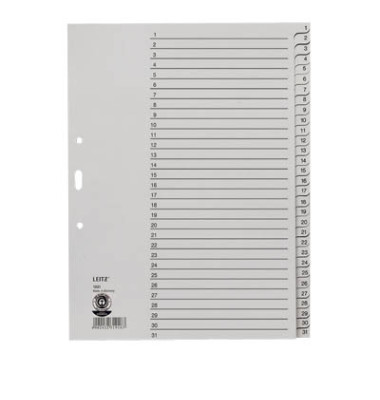 Kartonregister 1231-00-85, 1 bis 31, A4+, 100 g/m², graue Taben, 31-teilig