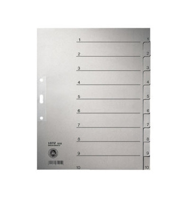 Kartonregister 1232-00-85, 1 bis 10, A4+, 100 g/m², graue Taben, 10-teilig
