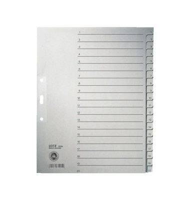 Kartonregister 1234-00-85, 1 bis 20, A4+, 100 g/m², graue Taben, 20-teilig