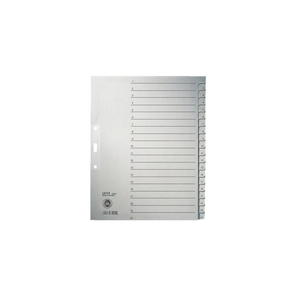 Leitz Kartonregister 1234-00-85, 1 bis 20, A4+, 100 g/m², graue Taben, 20-teilig 4002432328864 Leitz