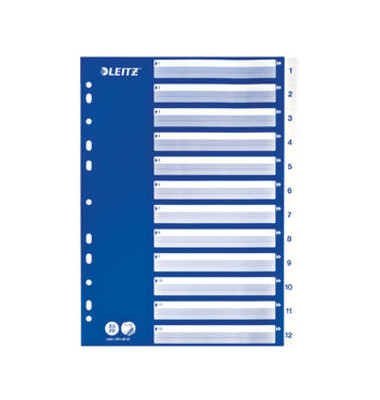Kunststoffregister 1251-60-01, 1 bis 12, A4, 120&micro;m, wei&szlig;e Taben, 12-teilig