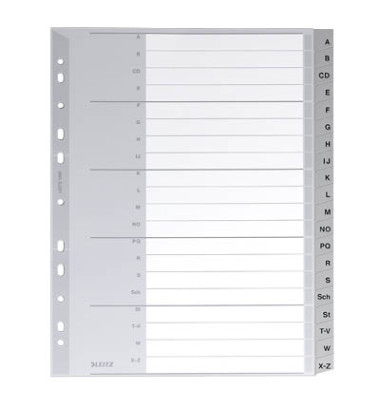 Kunststoffregister 1260 1260-00-00, A bis Z, A4+, 120µm, graue Taben, 20-teilig