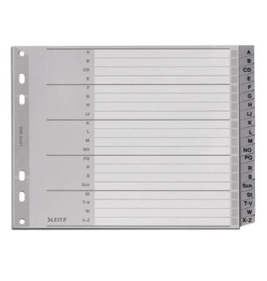 Kunststoffregister 1262 1262-00-00, A bis Z, A4+ halbe Höhe, 120µm, graue Taben, 20-teilig