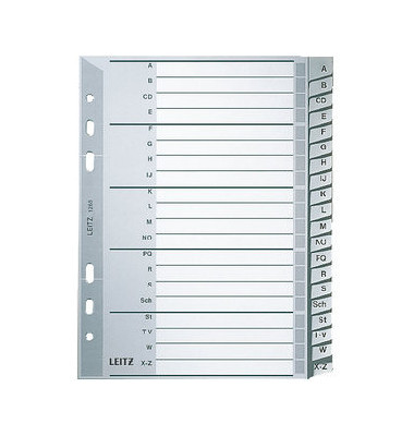 Kunststoffregister 1265-00-00, A bis Z, A5, 120µm, graue Taben, 20-teilig + Deckblatt