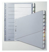 Kunststoffregister 12700000, 10-teilig blanko, A4 schr&auml;g, 120&micro;m, farbige Fenstertaben, 10-teilig