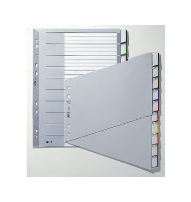 Kunststoffregister 1270-00-00, 10-teilig blanko, A4 schr&auml;g, 120&micro;m, farbige Fenstertaben, 10-teilig