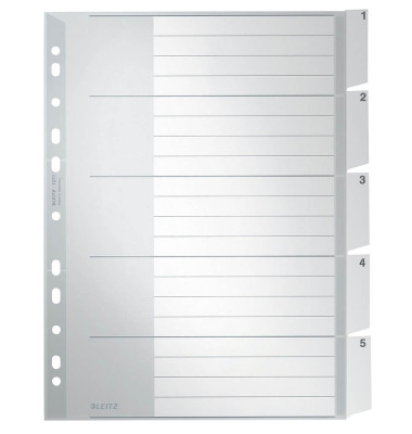 Kunststoffregister 1271-00-85, 5-teilig blanko, A4+, 120µm, graue Fenstertaben, 5-teilig Kunststoffregister 1271-00-85, 5-teilig blanko, A4+, 120µm, graue Fenstertaben, 5-teilig