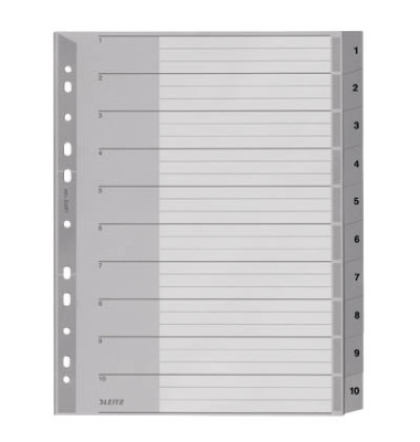 Kunststoffregister 1280 1280-00-00, 1 bis 10, A4+, 120µm, graue Taben, 10-teilig