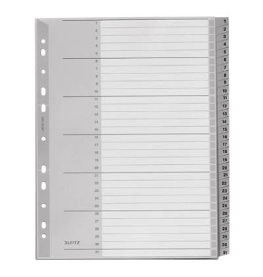 Kunststoffregister 1281-00-00, 1 bis 31, A4+, 120&micro;m, graue Taben, 31-teilig