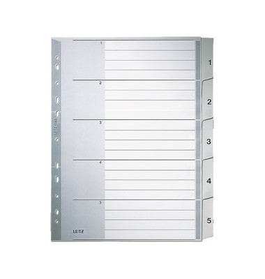 Kunststoffregister 1283-00-00, 1 bis 5, A4+, 120µm, graue Taben, 5-teilig