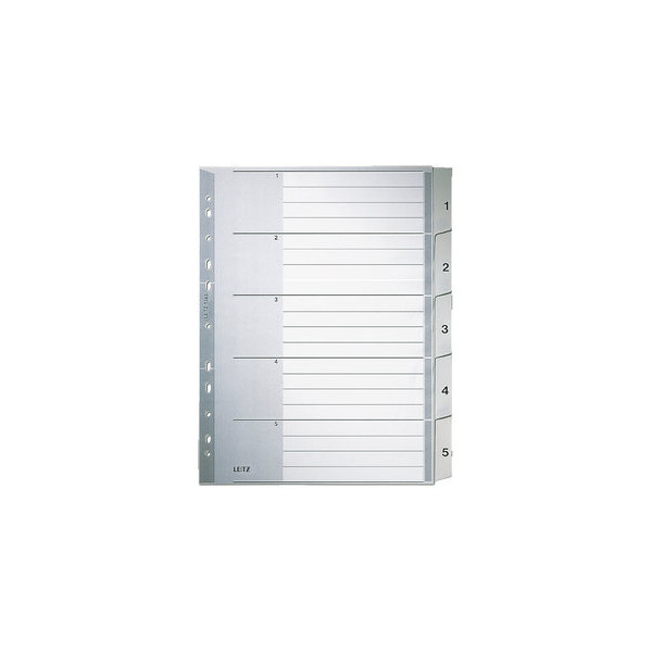 Leitz Kunststoffregister 1283-00-00, 1 bis 5, A4+, 120µm, graue Taben, 5-teilig 4002432341498 Leitz
