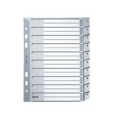 Kunststoffregister 1285-00-00, 1 bis 10, A5, 120µm, graue Taben, 10-teilig