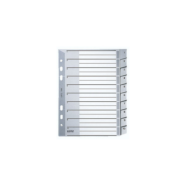 Leitz Kunststoffregister 1285-00-00, 1 bis 10, A5, 120µm, graue Taben, 10-teilig 4002432301874 Leitz