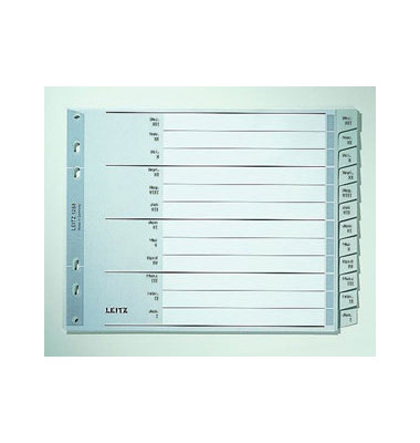 Kunststoffregister 1288-00-85, Dez bis Jan, A4 halbe Höhe, graue Taben, 12-teilig