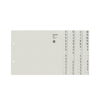 Kartonregister 1304-00-85, A bis Z, A4 halbe H&ouml;he, 100 g/m&sup2;, graue Taben, 4  x 15-teilig