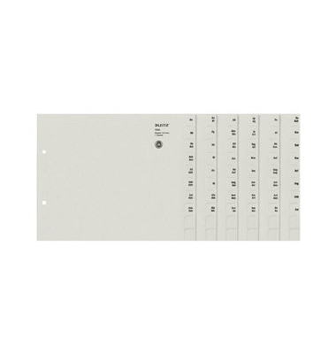 Kartonregister 13540085, A bis Z, A4 halbe H&ouml;he, 100 g/m&sup2;, graue Taben, 200 x 10-teilig