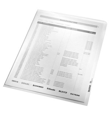 Sichthüllen 4020-00-03, A4, farblos, klar-transparent, glatt, 0,16mm, oben & rechts offen, PP-Hartfolie