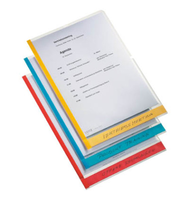 Sichthüllen DeskFree 4080-30-00 mit farbigem Rand, mit Beschriftungsfenster, A4, glasklar glatt, oben & rechts offen, 0,15mm