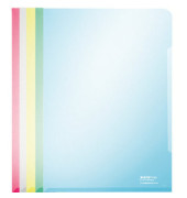 Sichthüllen Super Premium 4153-00-99, A4, farbig sortiert, klar-transparent, glatt, 0,15mm, oben & rechts offen, PVC-Hartfolie