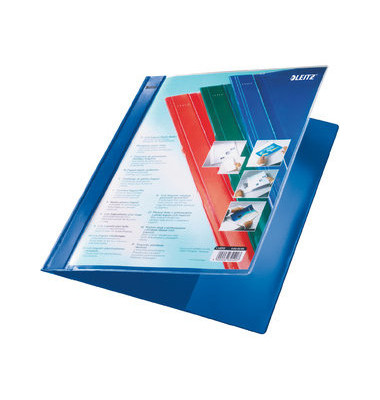 Schnellhefter Exquisit 4193-00-35, A4+, blau, Polyvinylchlorid (PVC), 80g, Vorderdeckel transparent