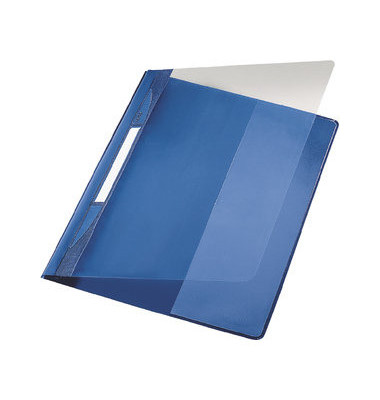 Schnellhefter Exquisit 41940035, A4+, blau, Polyvinylchlorid (PVC), 80g, Vorderdeckel transparent