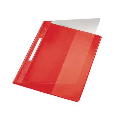 Schnellhefter Exquisit 4194-00-25, A4+, rot, Polyvinylchlorid (PVC), 80g, Vorderdeckel transparent