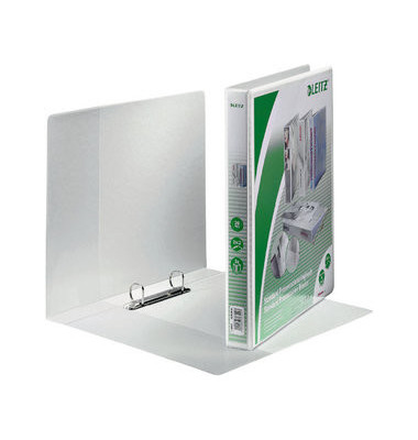 Präsentationsringbuch Standard 4278-00-01, A4+ 2 Ringe 20mm Ring-Ø Pappe/PP-Folie, 3 Außentaschen, 2 Innentaschen, weiß