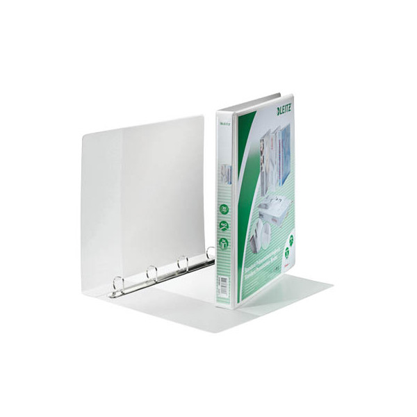 6 Stück Leitz Präsentationsringbuch Standard 4283-00-01, A4+ 4 Ringe 20mm Ring-Ø Pappe/PP-Folie, 3 Außentaschen, 2 Innentaschen, weiß 40024323