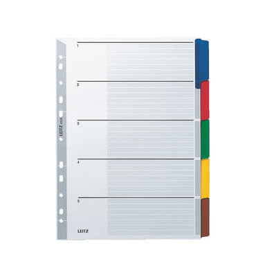 Kartonregister 4320-00-00, 5-teilig blanko, A4, 160 g/m², farbige Taben, 5-teilig