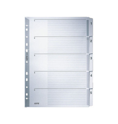 Kartonregister 4323-00-00, 1 bis 5, A4, 160 g/m², graue Taben, 5-teilig