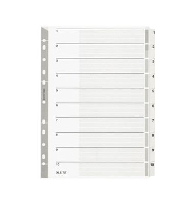 Kartonregister 4324-00-00, 1 bis 10, A4, 160 g/m², graue Taben, 10-teilig