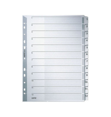 Kartonregister 4325-00-00, 1 bis 12, A4, 160 g/m², graue Taben, 12-teilig