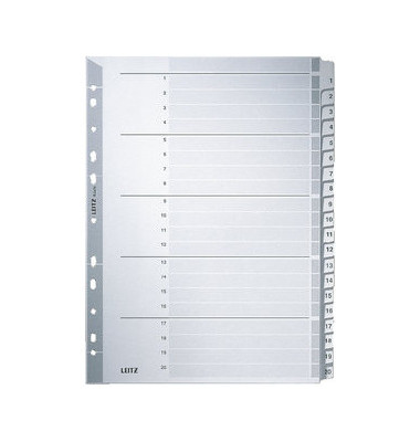Kartonregister 4326-00-00, 1 bis 20, A4, 160 g/m², graue Taben, 20-teilig