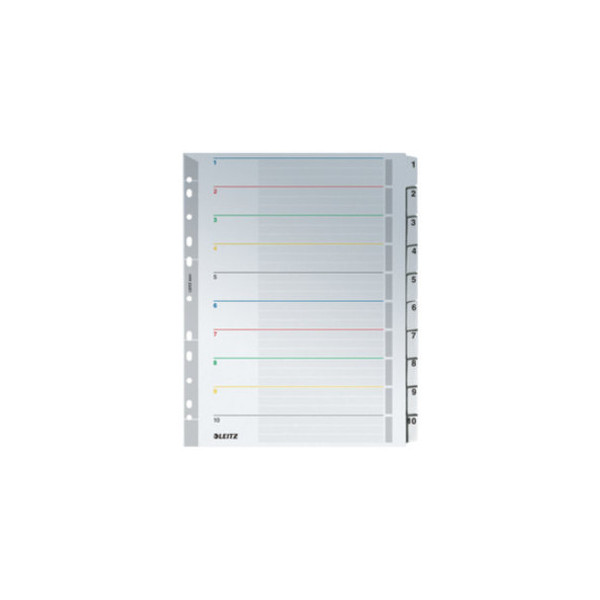 10 Stück Leitz Kartonregister 43310000, 1 bis 10, A4+, 160 g/m², weiße Taben, 10-teilig 4002432359103 Leitz