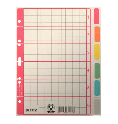 Kartonregister 4350-00-85, 6-teilig blanko, A4, 230 g/m², farbige Taben, 6-teilig