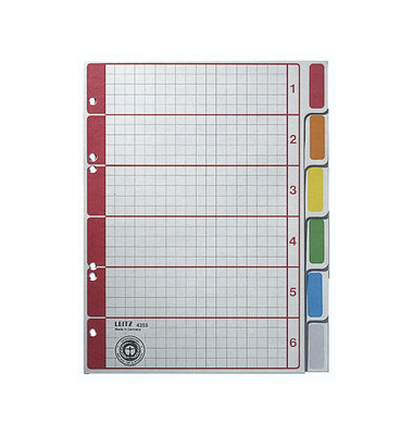Kartonregister 4355-00-85, 6-teilig blanko, A5, 230 g/m², farbige Taben, 6-teilig