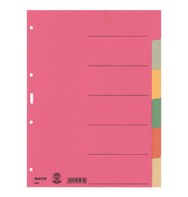 Kartonregister 4358-00-00, 6-teilig blanko, A4, 230 g/m&sup2;, farbige Taben, 6-teilig