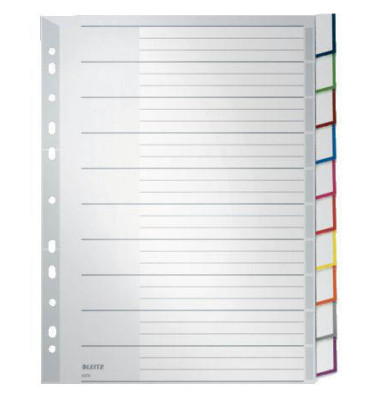 Kunststoffregister 4370-00-00, 10-teilig blanko, A4+, 120µm, farbige Fenstertaben, 10-teilig