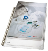 Prospekthüllen Maxi 4755-30-03 mit Falte, mit Einreißschutz, mit metallverstärktem Lochrand, A4 transluzent genarbt, oben offen,